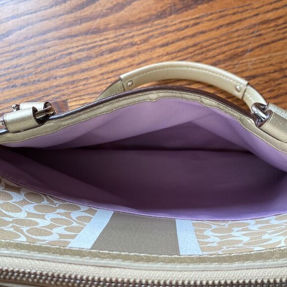 Coach Chelsea Heritage bag Signature White Gold Purple satchel with Dust bag - Picture 7 of 12